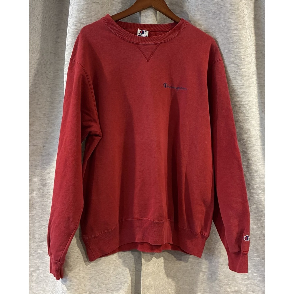 Vintage Champion Sweatshirt Mens XL Tall 90s Logo Spell Out Script Crew Neck Red